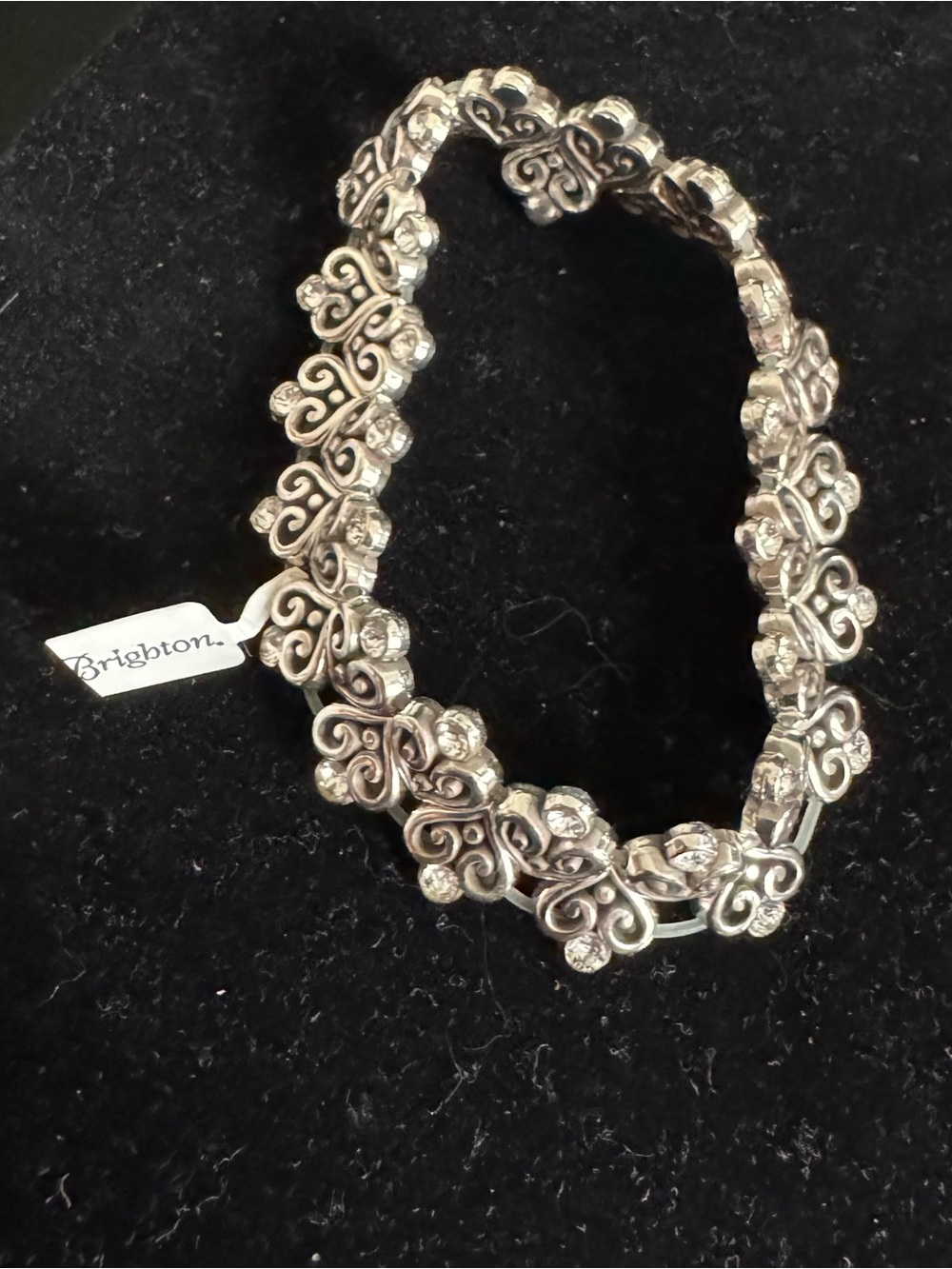 Brighton Silver Floral Scrolling Heart Bracelet with Crystal  Accents - Stretch
